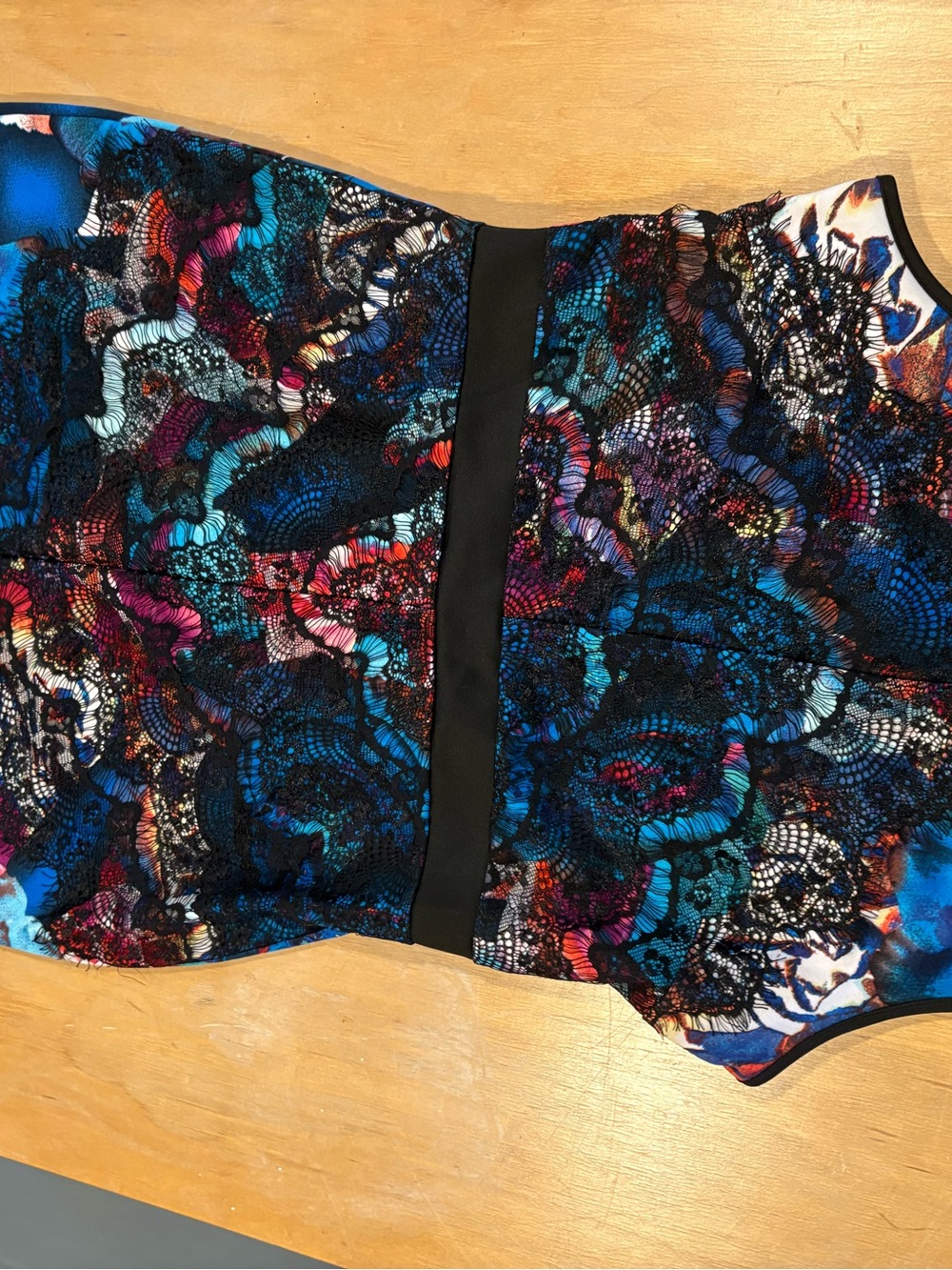 Boston Proper ~ Black Electric Blue Multicolor Eyelash Lace-Print Sheath Dress